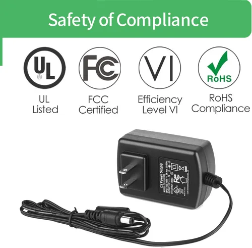 Vista 2 de Fuente de alimentación de cámara de 12V 2A, CA 100-240V a DC 12Volt adaptador convertidor, enchufe de 0.217 in x 0.083 in para cámara CCTV, DVR