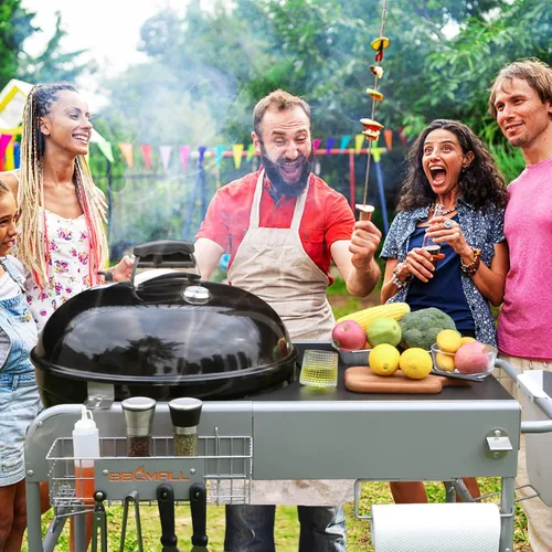 Vista 6 de Mesa de parrilla para Weber Original Kettle de 22" y 18", para mesa de parrilla Weber, carrito soporte para JumboJoe Master-Touch Carbón Exterior
