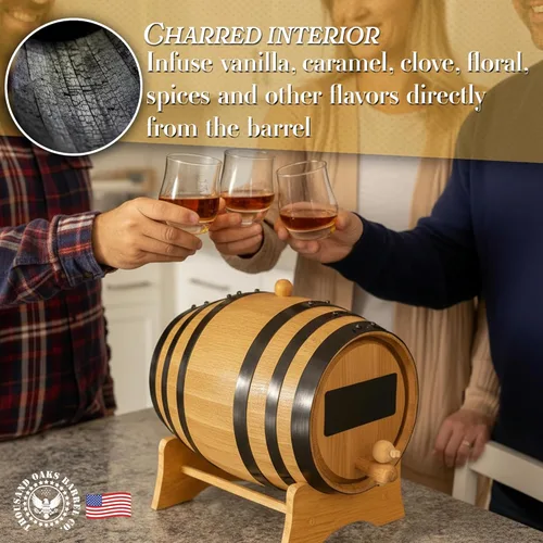 Vista 4 de Dispensador de barril de whisky de 1 litro con pizarra frontal, barriles de roble para criar whisky, cócteles, tequila, barril de bourbon decoración