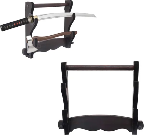 Vista 11 de Lord of Battles Soporte medieval de madera maciza para espada, soporte para espada, exhibición de espada de gladiador, soporte para espada katana