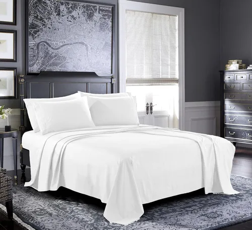 Pure Bedding Sábanas – Juego de sábanas matrimonial [6 piezas, blancas] – Hotel Luxury 1800 microfibra cepillada – Suave y transpirable – Sábana