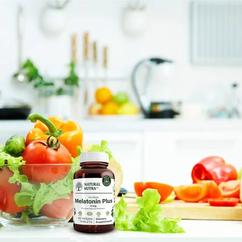 Vista 5 de Natural Nutra Melatonina vegana de 5 mg con vitamina B6, disolución rápida, melatonina con calcio para un sueño óptimo, ayuda a un sueño normal, sin