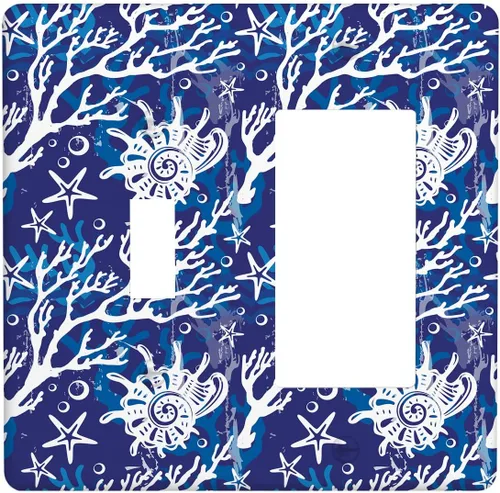 Vista 41 de Placa de interruptor de luz Nautical de 1 pandilla, concha abstracta retro del océano, estrella de mar, cubierta de placa de pared decorativa