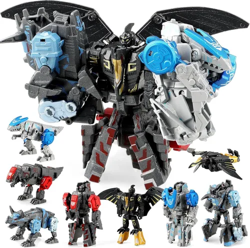 JONEG Robot dinosaurio transformador - Juguete STEM 4 en 1, 11 formas transformadoras juguetes para niños, de 5 a 10 años, color negro