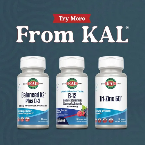 Vista 6 de KAL B-12 Methylcobalamin & Adenosylcobalamin ActivMelt 2000 mcg Natural Mixed Berry 60 pestañas de disolución rápida, 60 Serv.