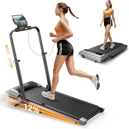 Vista 9 de Acezoe Walking Pad with 12% Incline & Height-Adjustable Handlebar, 5-in-1 Foldable Treadmill for Home & Office, Portable Under Desk Treadmill with