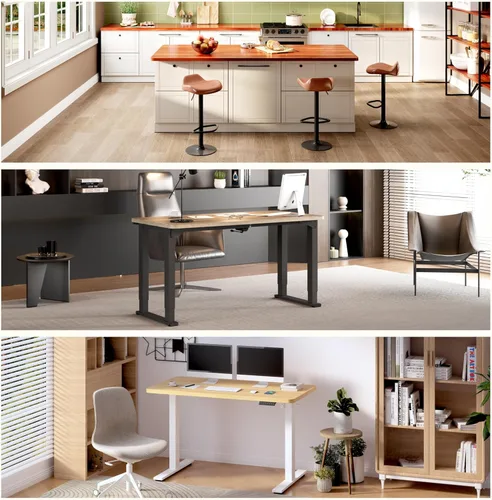 Vista 3 de FLEXISPOT Mesa de Escritorio de una pieza de 102 x 61 cm, escritorio de altura ajustable de 1 pulgada, mesa rectangular de escritorio de 42 cm, Negro