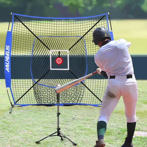 Vista 5 de Red de práctica de béisbol y sóftbol de 6'x6', red de lanzamiento, red de bateo, con zona de strike adicional, objetivo y marco de arco