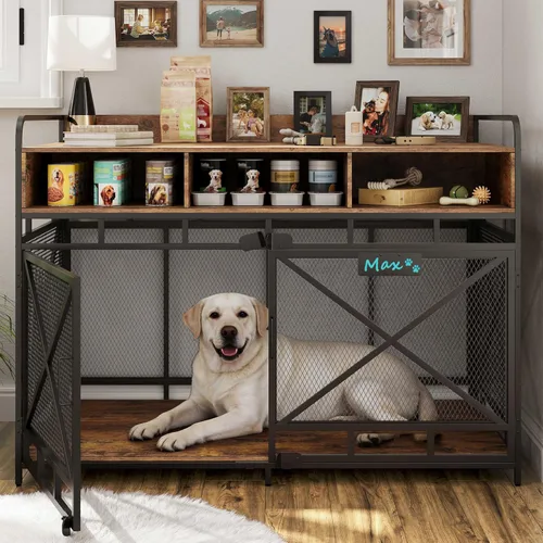 Vista 8 de Fulhope Muebles de Jaula para Perros, Mesa Auxiliar de Jaula para Perros de Madera Resistente de 48", Muebles de Perrera XL para Razas Grandes