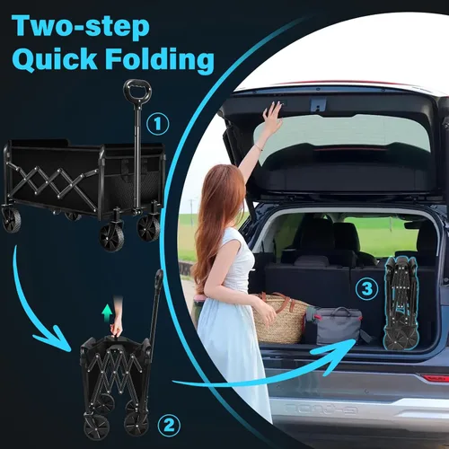 Vista 4 de Carro plegable con ruedas: Carro de utilidad plegable de 360LBS de alta resistencia - Carro de compras portátil todo terreno para compras de Negro
