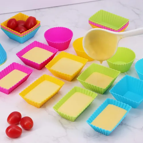 Vista 2 de Paquete de 24 moldes de silicona para magdalenas, moldes reutilizables para cupcakes para hornear, divisores Bento de 3 formas para lonchera