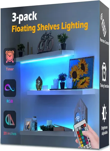 3 paquetes de luces para estante, mejora las luces de tira LED de 20 pulgadas operadas por batería con control remoto, cambio de color con