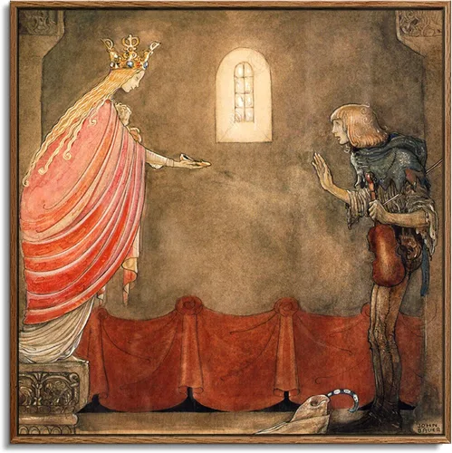 Vista 6 de John Bauer - Lienzo con marco flotante cuadrado, ilustración de cuento de hadas, un caballero montando en un caballo, 16 x 16 pulgadas