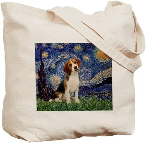 Vista 2 de CafePress Starry NightBeagle - Bolsa de lona natural bolsa de compras reutilizable