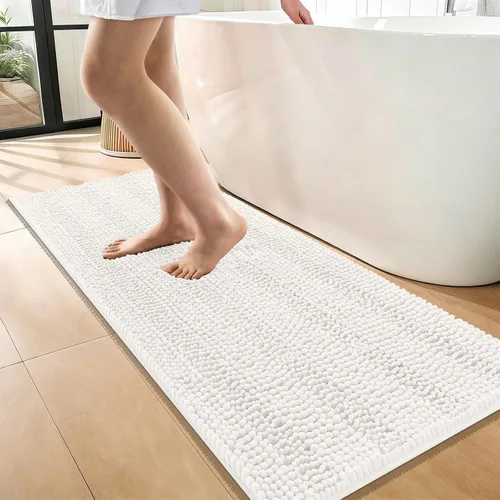 Vista 359 de OLANLY Alfombras de Baño Gruesas de 47 x 20 pulgadas, Extra Suaves Absorbentes de Chenilla a Rayas, Respaldo de Goma, Lavables y Secables a Máquina