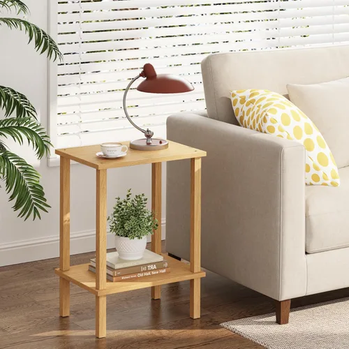 Vista 10 de TUTOTAK TB01BMW034 - Mesa auxiliar, mesita de noche con estante de almacenamiento de 2 niveles, para espacios pequeños