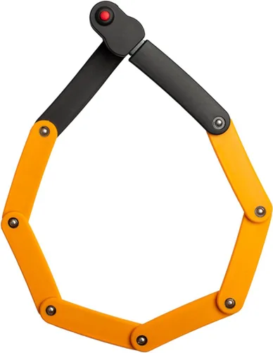 Vista 2 de Master Lock Cerradura plegable para bicicleta con eslabones de acero endurecido naranja, cerradura de bicicleta antirrobo resistente con combinación