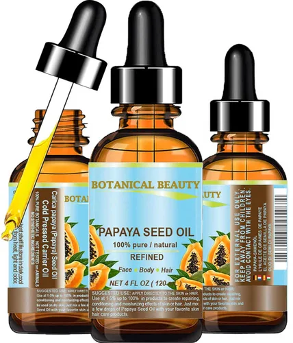 Botanical Beauty Aceite de semilla de papaya. Aceite portador prensado en frío 100% puro/natural/sin diluir/refinado. 4 Fl.oz.- 4.1 fl oz. Para el