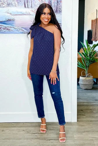 Vista 2 de XIEERDUO Camisetas de gasa de verano con un hombro para mujer, con nudo de lazo, sin mangas, ajuste holgado