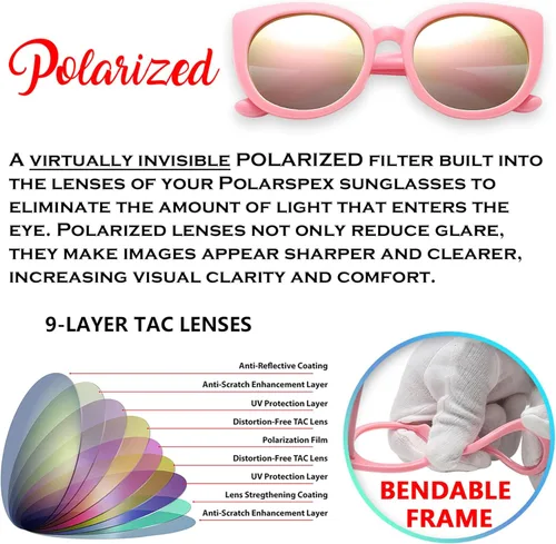 Vista 3 de PolarSpex Gafas de sol para niñas - Gafas de sol polarizadas para niños, gafas de sol Cateye para niños pequeños