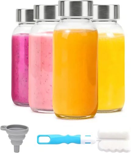 Vista 13 de Luxfuel Botellas de vidrio transparente con tapas de 18 onzas, botellas de agua de vidrio reutilizables con tapa de acero inoxidable para jugos