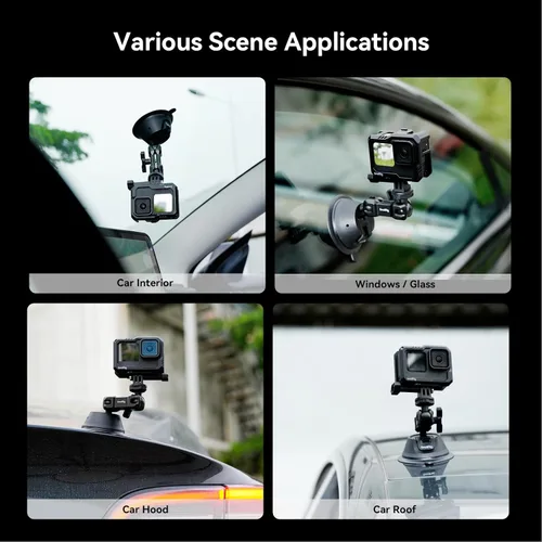 Vista 8 de SMALLRIG Soporte de ventosa de doble capa para GoPro Hero 11/10/9, para DJI Osmo Action/Procket, para Insta360 X3, soporte de cabezal de doble bola