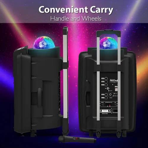 Vista 2 de Pyle - Sistema de bocinas PA portátil e inalámbrico - Altavoz recargable con batería de 700 W y juego de micrófono con Bluetooth, MP3, USB, Micro