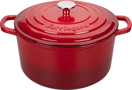 Vista 11 de VORRINGARD Olla de horno holandés de hierro fundido esmaltada con tapa, para hornear pan de masa madre, hornos holandeses redondos, 4.5 cuartos