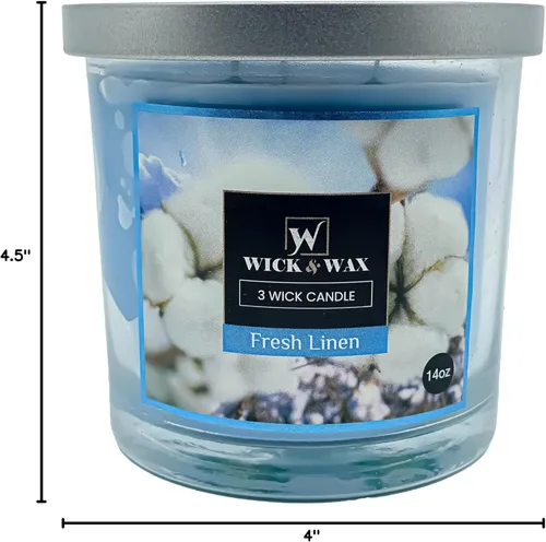 Vista 4 de Wick & Wax - Velas perfumadas en tarro de lino fresco de 3 mechas de 14 onzas, levanta tu espíritu con la fragancia refrescante y agradable: 1 tarro