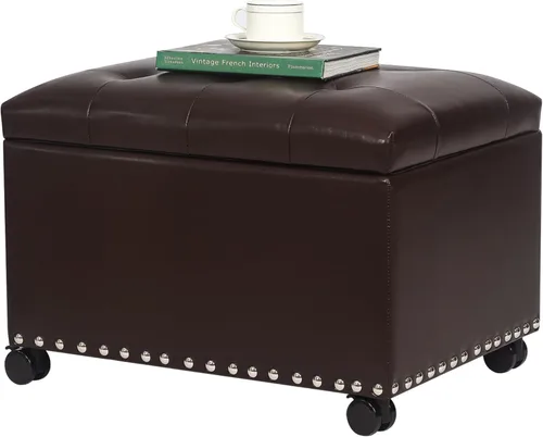 Vista 8 de Joveco Banco otomano de almacenamiento rectangular de tela, reposapiés, 24 pulgadas, moderno, copetudo, para dormitorio, asiento para entrada