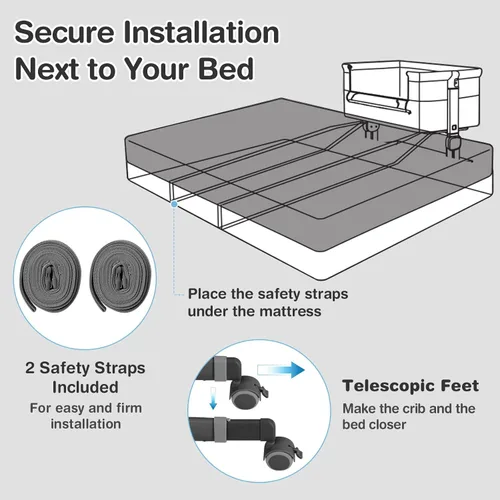 Vista 5 de INFANS Cuna de bebé 3 en 1, cama de noche con colchón cómodo, ruedas, 6 altura ajustable, cesta de almacenamiento, bolsa de viaje, cuna portátil