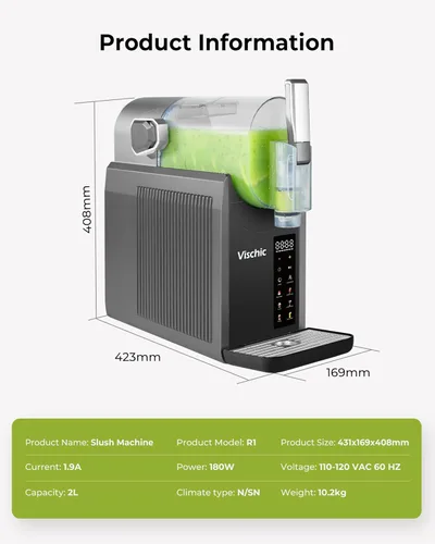 Vista 8 de Máquina de granizado para el hogar, máquina de bebidas congeladas con 7 programas preestablecidos y limpieza automática, fabricante de granizado