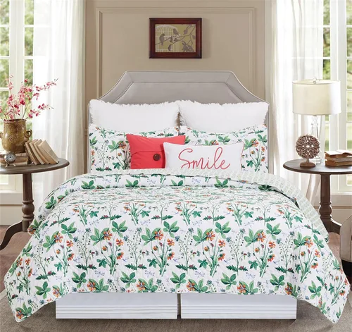 Vista 2 de C&F Home Clover Bug - Juego de edredón de 2 piezas tamaño individual, estampado floral verde, 100% algodón, ligero, lavable a máquina, reversible