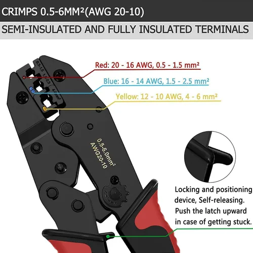 Vista 4 de Herramienta crimpadora de cables Qibaok Ratcheting Conectores de terminales de alambre aislado Herramienta de prensado para AWG22-10