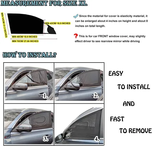 Vista 5 de Parasol para ventana delantera de automóvil, paquete de 2 unidades de malla transpirable para ventana lateral, protección UV para conductores