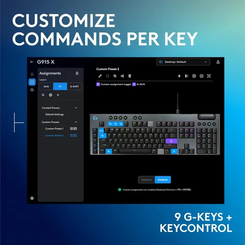 Vista 4 de Logitech G Teclado mecánico para juegos 915 X, teclas PBT de doble disparo, teclas totalmente programables, teclados RGB retroiluminados para MacPC