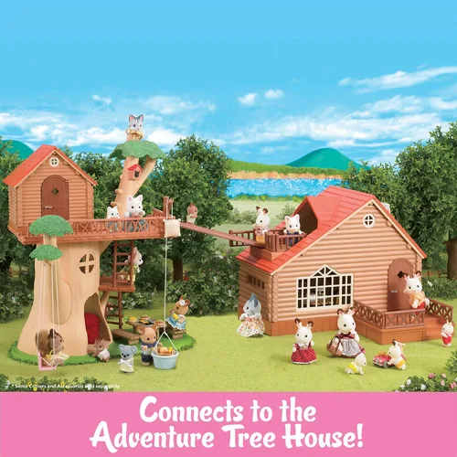 Vista 8 de Calico Critters Lakeside Lodge - Juego de regalo, casa de muñecas coleccionable con figuras, muebles y accesorios, rosa, mediano