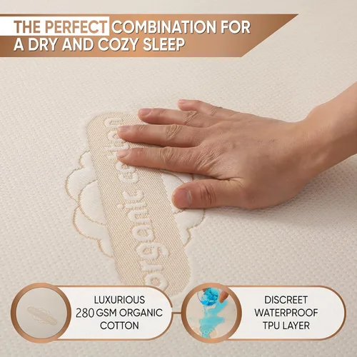 Vista 2 de Paquete de 2 protectores de almohada de algodón orgánico de lujo, estándar, certificado orgánico, impermeable, con cremallera, tela de punto suave