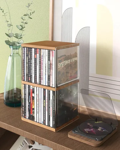Organizador de Escritorio en Estilo Retro de Nogal con Soporte para CD de MDF, Lindo Soporte que Sostiene 30 Estuches de CD, Soporte para CD,