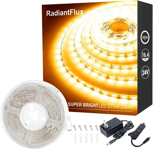 Vista 23 de Kit de iluminación debajo del gabinete Tiras pequeñas de luz LED de 10 pies blancas, tira de luces LED flexible regulable, 180 LED, súper brillantes