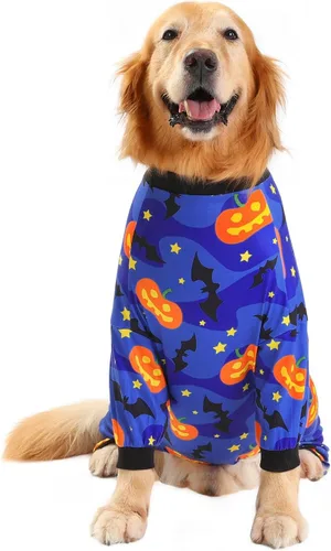 Vista 20 de HDE Pijama de una pieza para perro, ligero, para perros M-3XL, estrellas fantasmales, talla S
