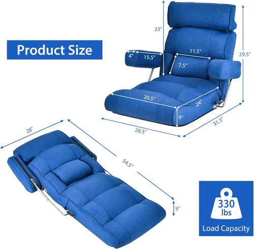 Vista 3 de KOMFOTT Sofá plegable ajustable, tumbona tapizada para interiores con reposacabezas ajustable de 6 posiciones, soporte lumbar, asiento extendido