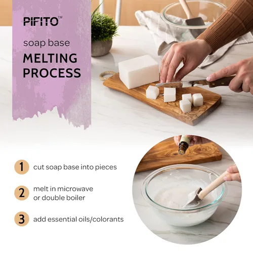 Vista 5 de Pifito Base de jabón para derretir y verter manteca de cacao (2 libras) │ Base de jabón de glicerina 100% natural prémium │ Suministros de lujo