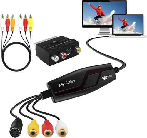 Convertidor VHS a digital, dispositivo de tarjeta de captura de video, VHS VCR Hi8 Mini DV a Mac convertidor digital, convertidor de video RCA a USB