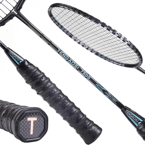 Vista 4 de Professional Badminton Rackets Set of 4 Sports Outdoor Backyard or Indoor Badminton Game Set with Shuttlecocks- Includes 4 Black Rackets, 12 Duck