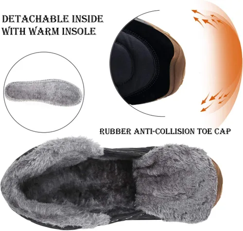 Vista 3 de UPSOLO Botas de nieve de invierno para hombre, resistentes al agua, antideslizantes, totalmente forradas de piel, botas de senderismo ligeras e