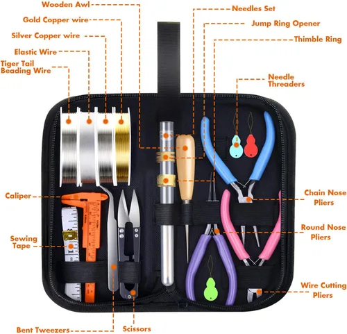 Vista 2 de anezus Kit de herramientas para hacer joyas, suministros para hacer joyas, kit de envoltura de alambre con agujas de cuentas, alicates de joyería