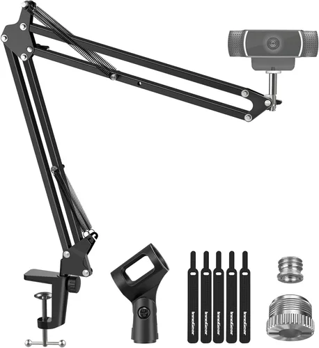 Vista 9 de InnoGear Soporte para cámara web con soporte para teléfono, soporte de brazo de cámara de escritorio, cuello de cisne para Logitech Webcam BRIO 4K