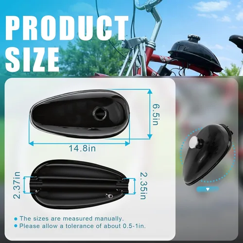 Vista 2 de Depósito de combustible de acero de 4L con tapa, se adapta a bicicletas motorizadas de 49cc 50cc 60cc 66cc 80cc 90cc, kit de reemplazo de tanque