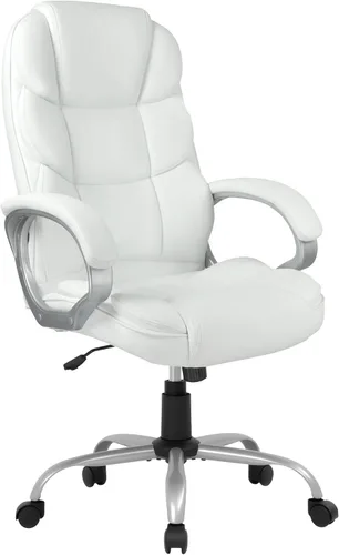 Vista 13 de FDW Silla de oficina para computadora, respaldo alto, ergonómica, ajustable, silla de escritorio giratoria de piel sintética ejecutiva con Beige